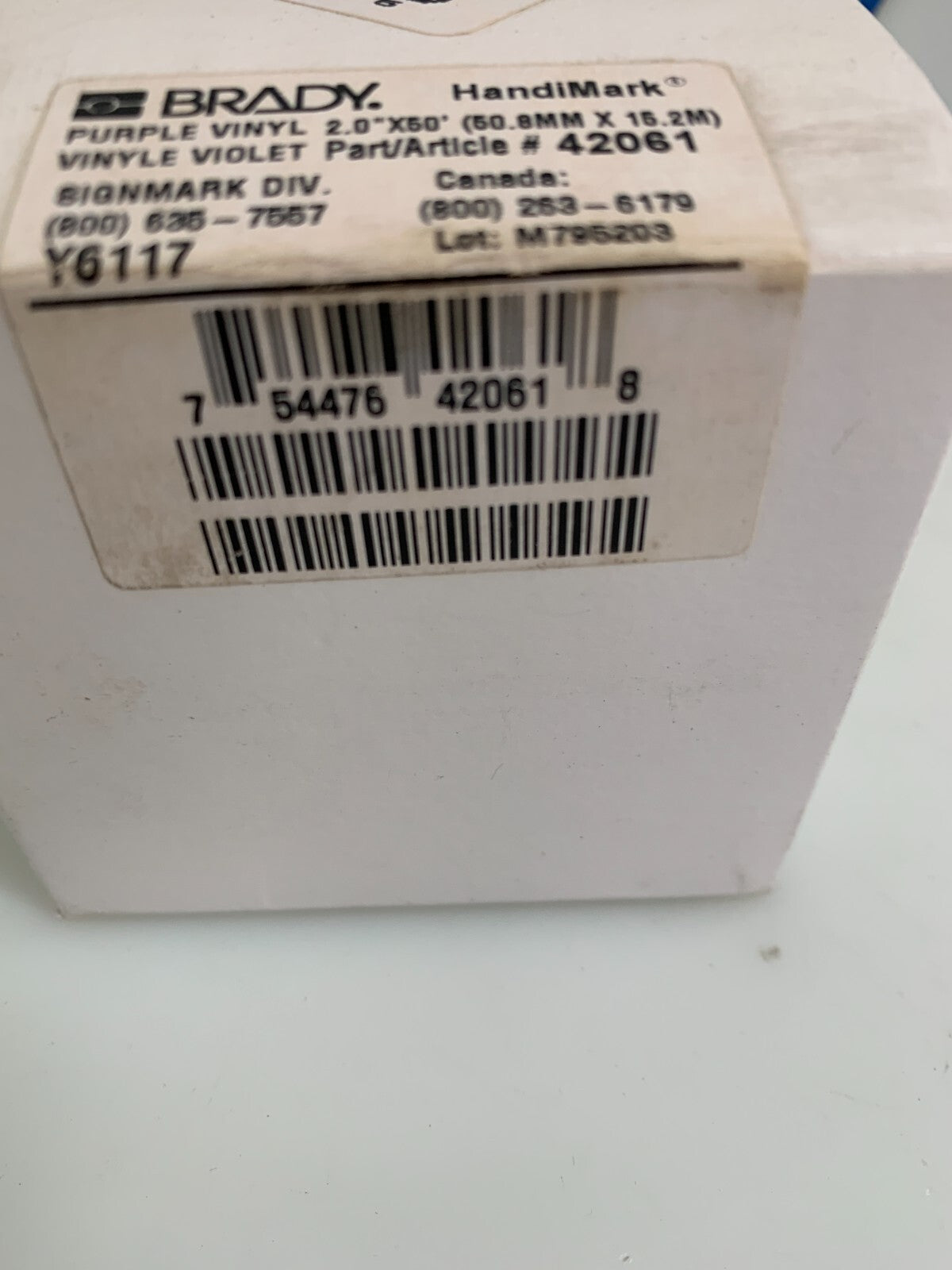BRADY PURPLE 2" VINYLE HANDIMARK 42061