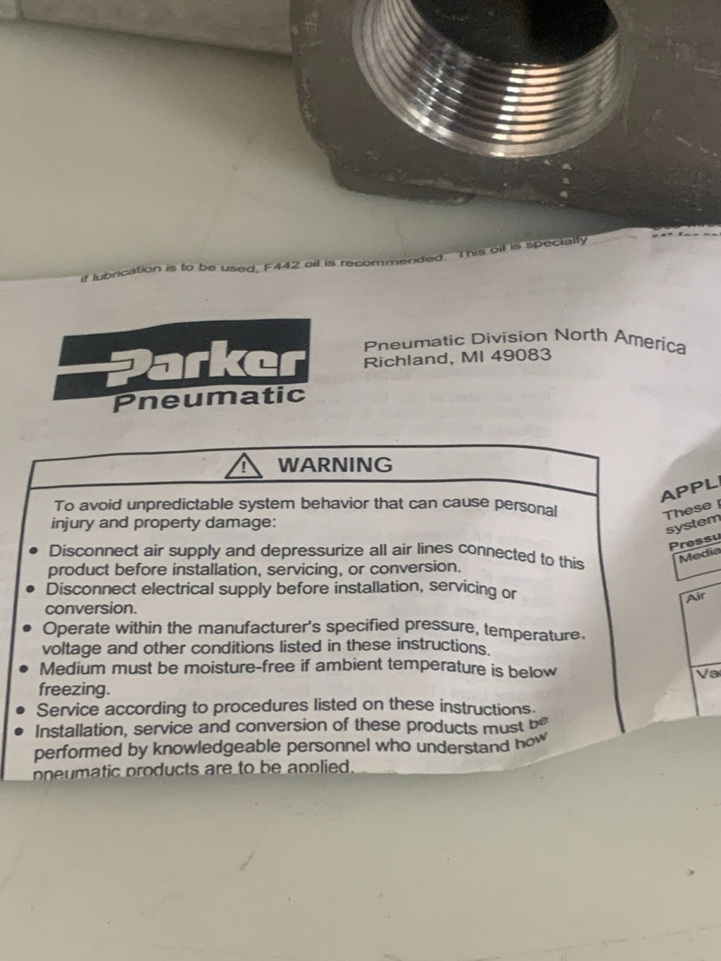 PARKER SCHRADER BELLOWS PNEUMATIC VALVE L69589211534