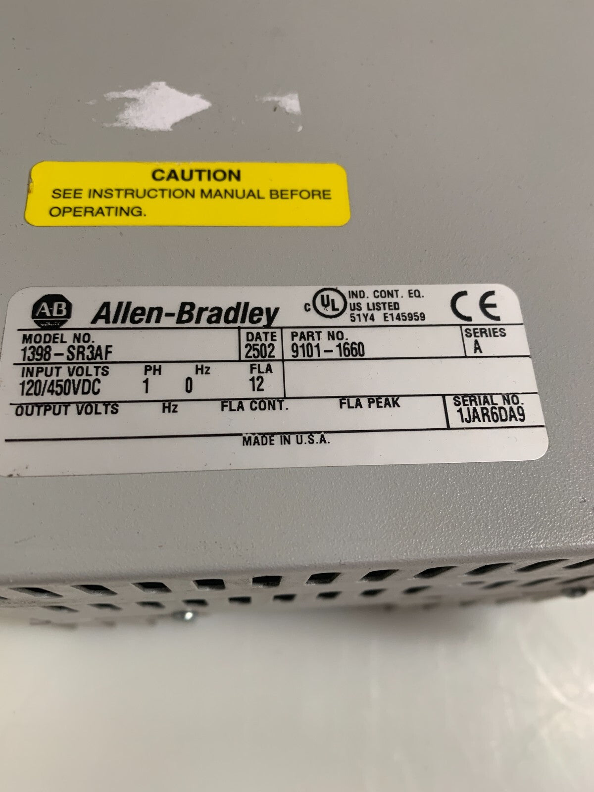 ALLEN BRADLEY 1 PH ULTRA SERIES ACTIVE SHUNT MODULE 1398-SR3AF