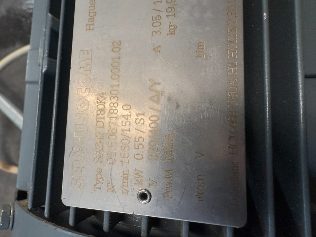 SEW EURODRIVE CONVEYOR MOTOR 11" SAZ47 DT80K4 W/BAUMER ELECT. ENCODER BHF
