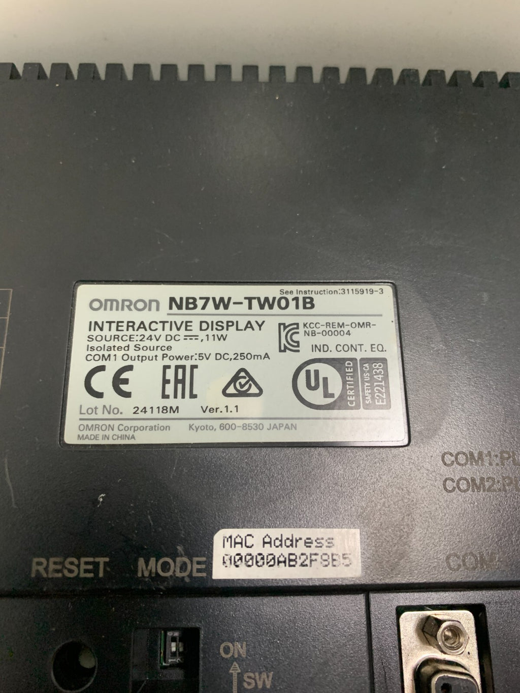 Omron NB7W-TW01B Interactive Display