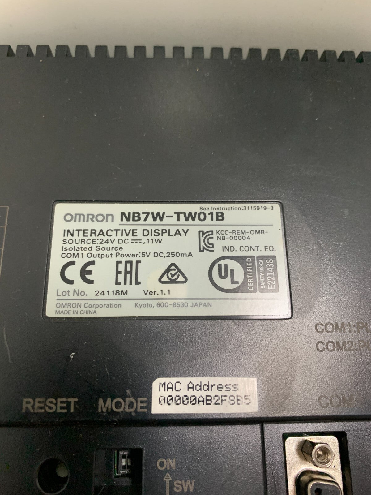 Omron NB7W-TW01B Interactive Display