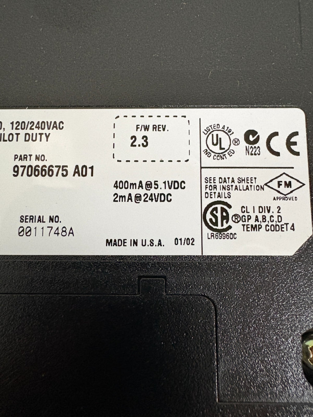HONEYWELL AC OUTPUT PILOT DUTY TC-ODA161 F01 97066675 A01