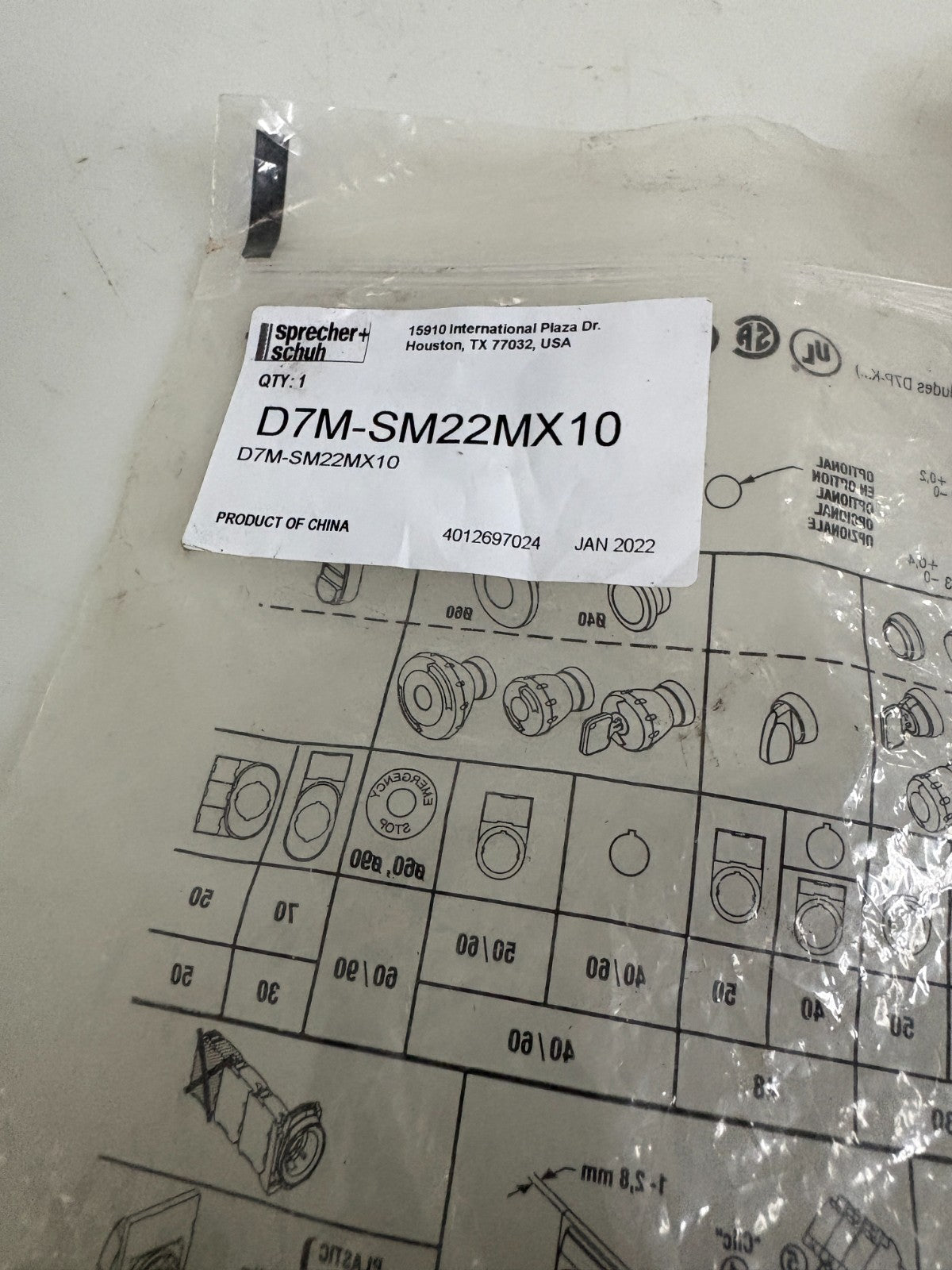 SPRECHER & SCHUH MAINTAINED SELECTOR SWITCH D7M-SM22 W/D7M-SM22MX104