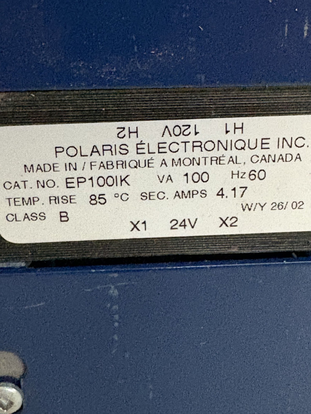 POLARIS ELECTRONICS 24V TRANSFORMER #EP100IK