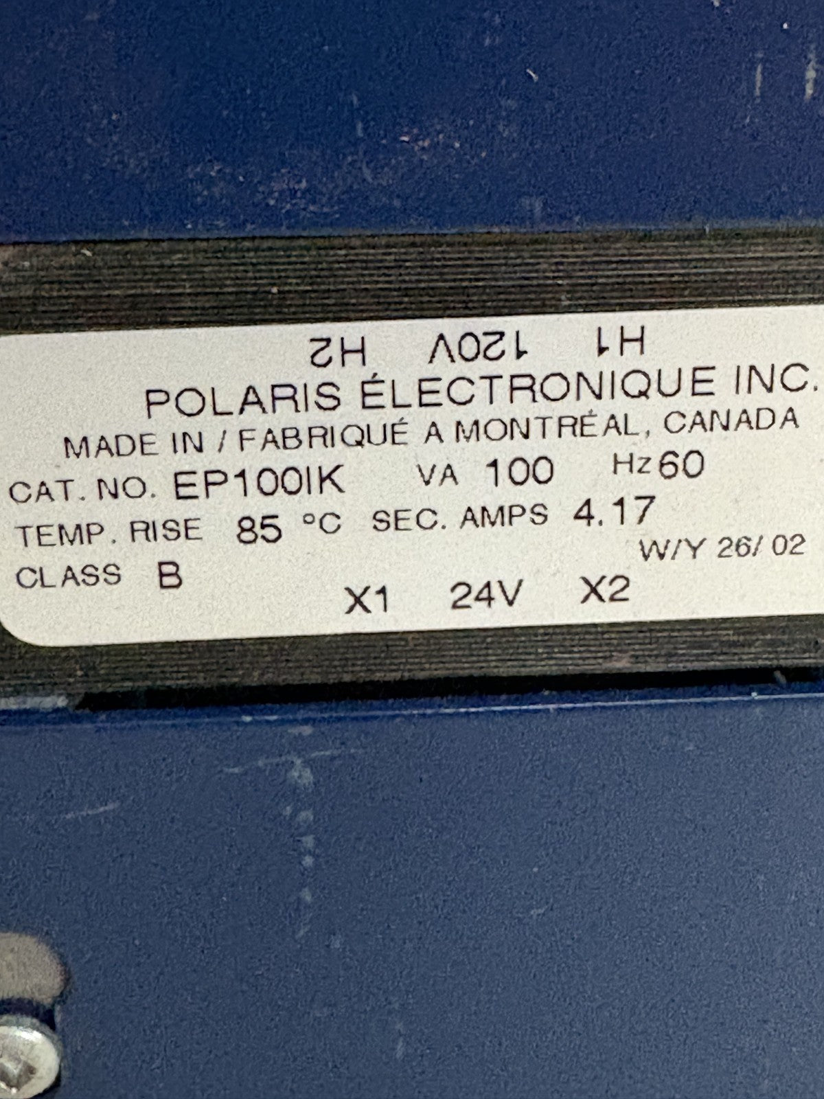POLARIS ELECTRONICS 24V TRANSFORMER #EP100IK
