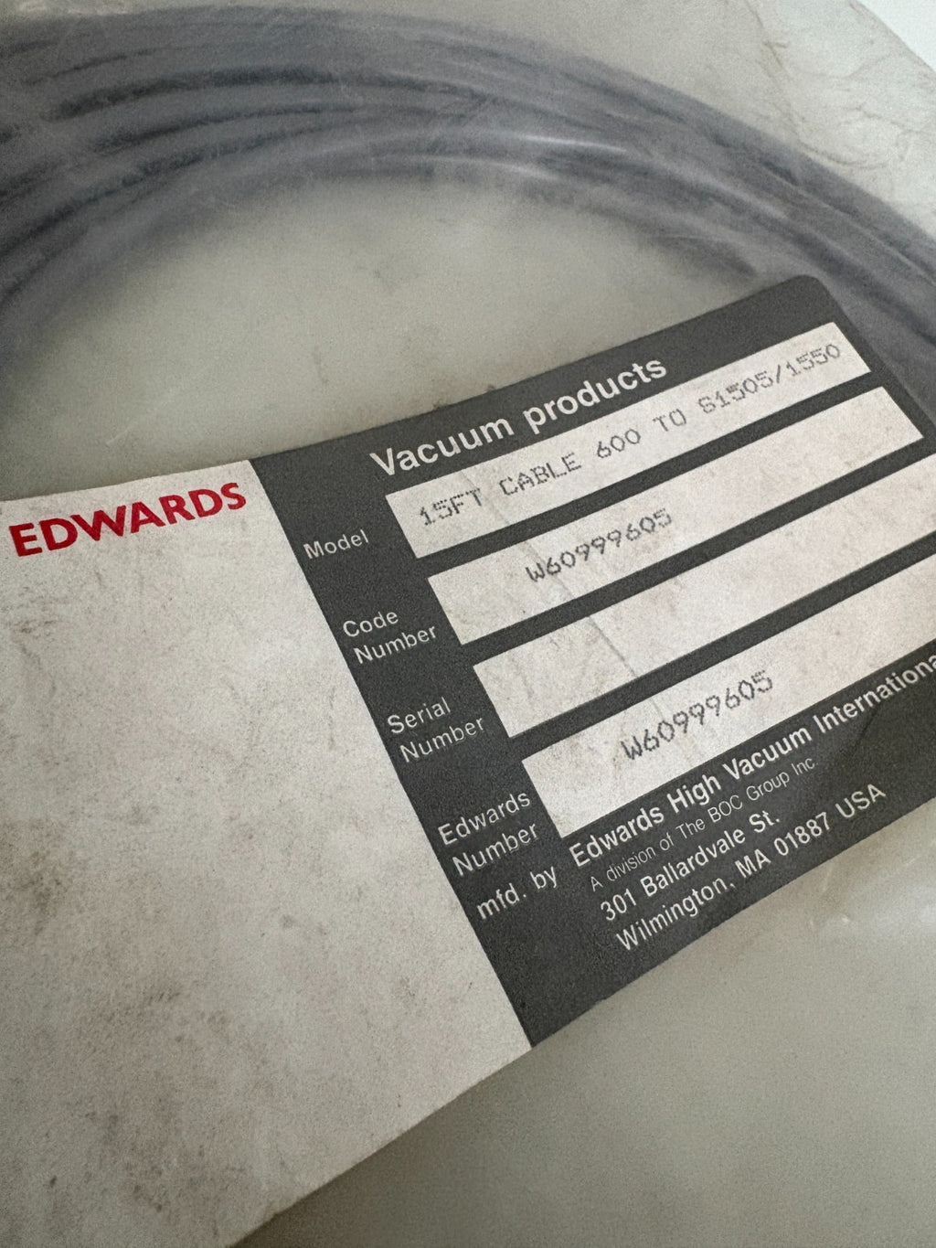 EDWARDS 15' CABLE 600 TO 61505/1550 #W60999605