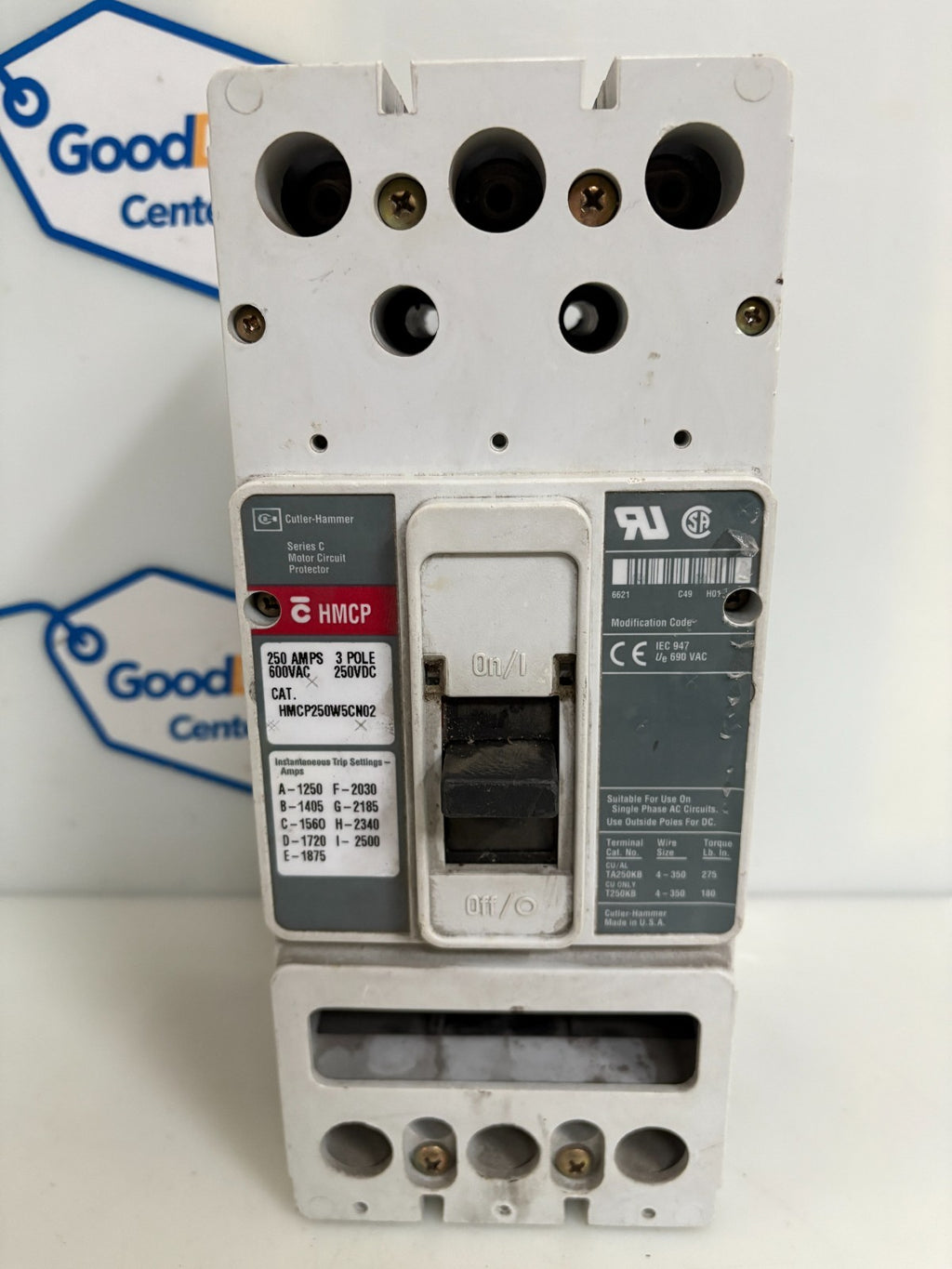 EATON CUTLER HAMMER HMCP MOTOR CIRCUIT PROTECTOR 250 AMPS HMCP250W5CN02