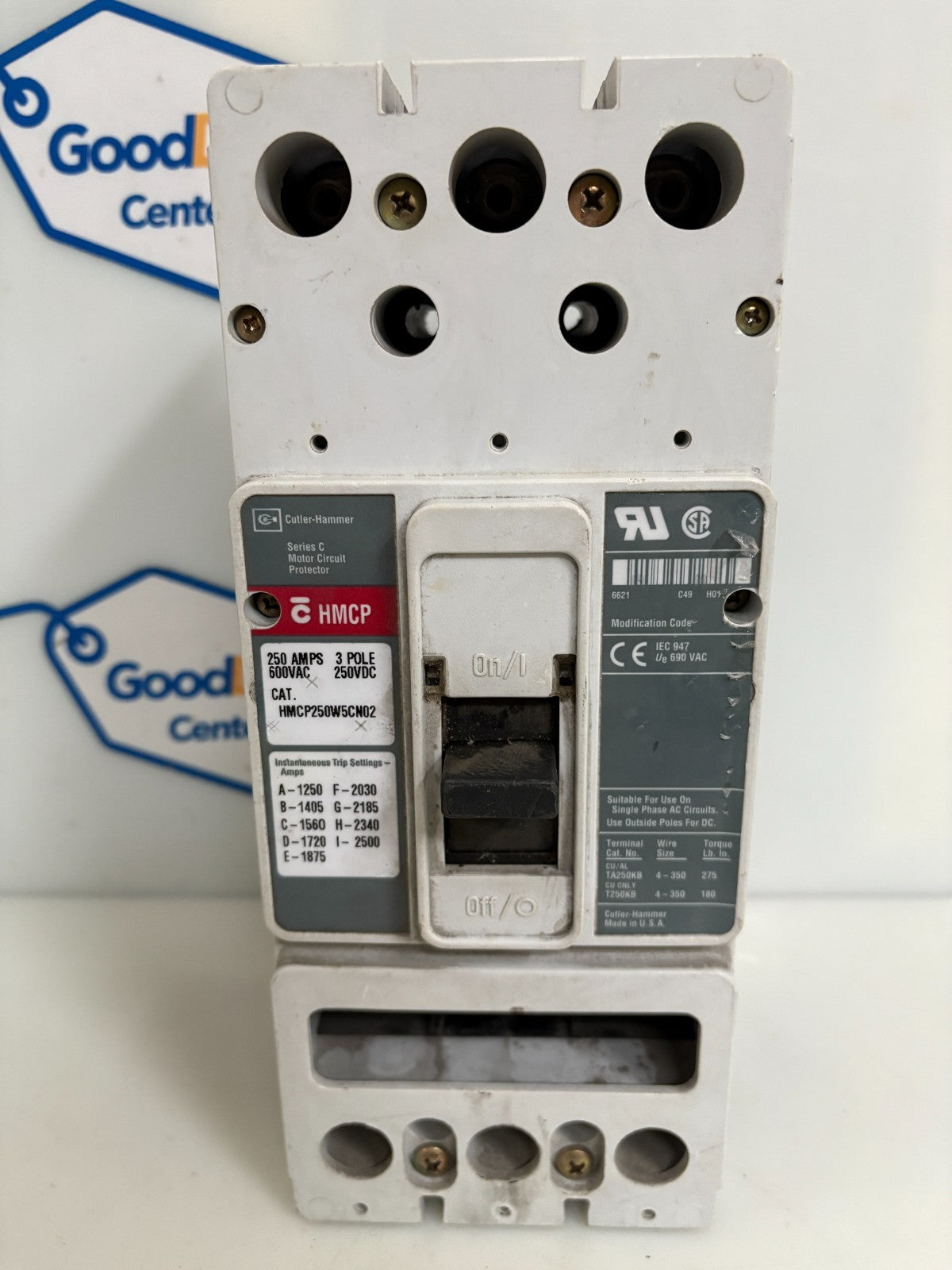 EATON CUTLER HAMMER HMCP MOTOR CIRCUIT PROTECTOR 250 AMPS HMCP250W5CN02