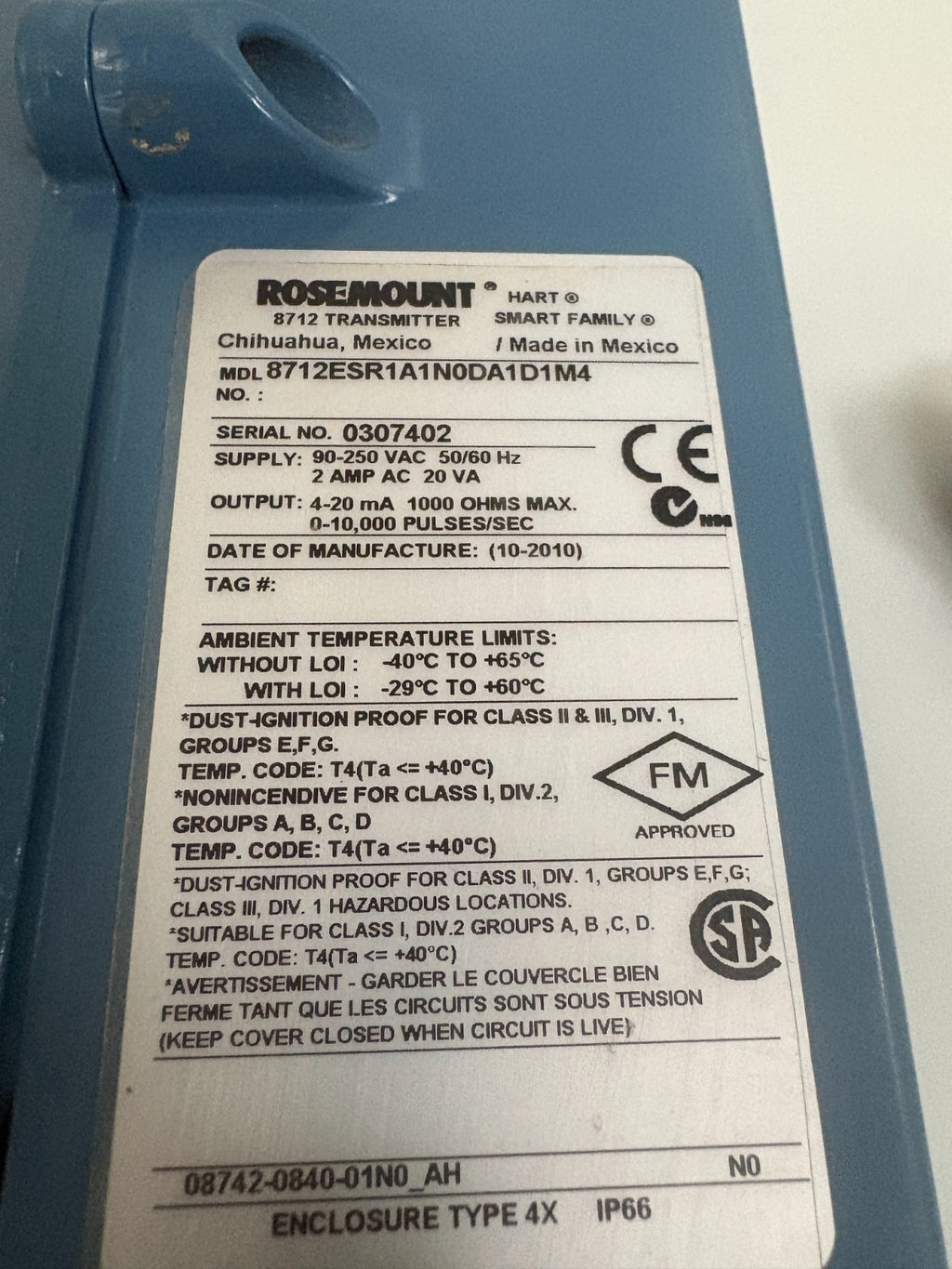 ROSEMOUNT SMART FAMILY TRANSMITTER 8712ESR1A1NODA1D1 M4