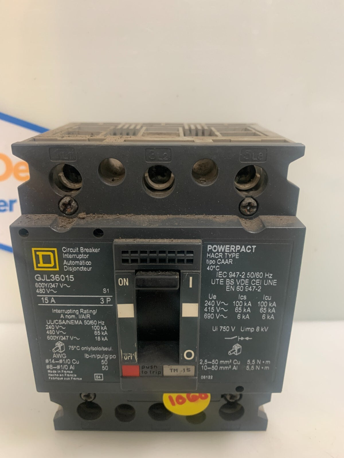 SQUARE D GJL36015 15A 480V Circuit Breaker