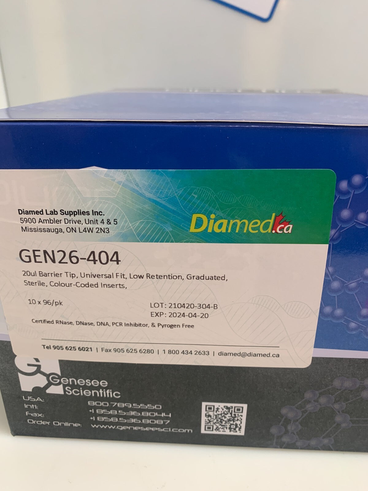 Genesee Scientific GEN26-404 20ul Barrier Tip Insert Pipet Tip 10x96/pk1