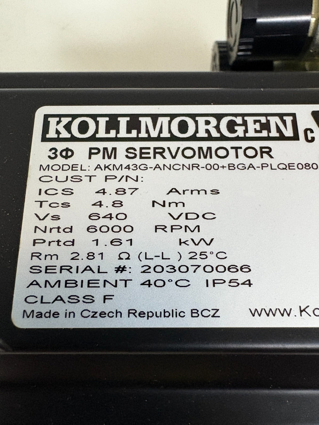 MULTIVAC KOLLMORGEN PM SERVO MOTOR AKM43G-ANCNR-00-BGA-PL QE 080/5 W/100254 9913