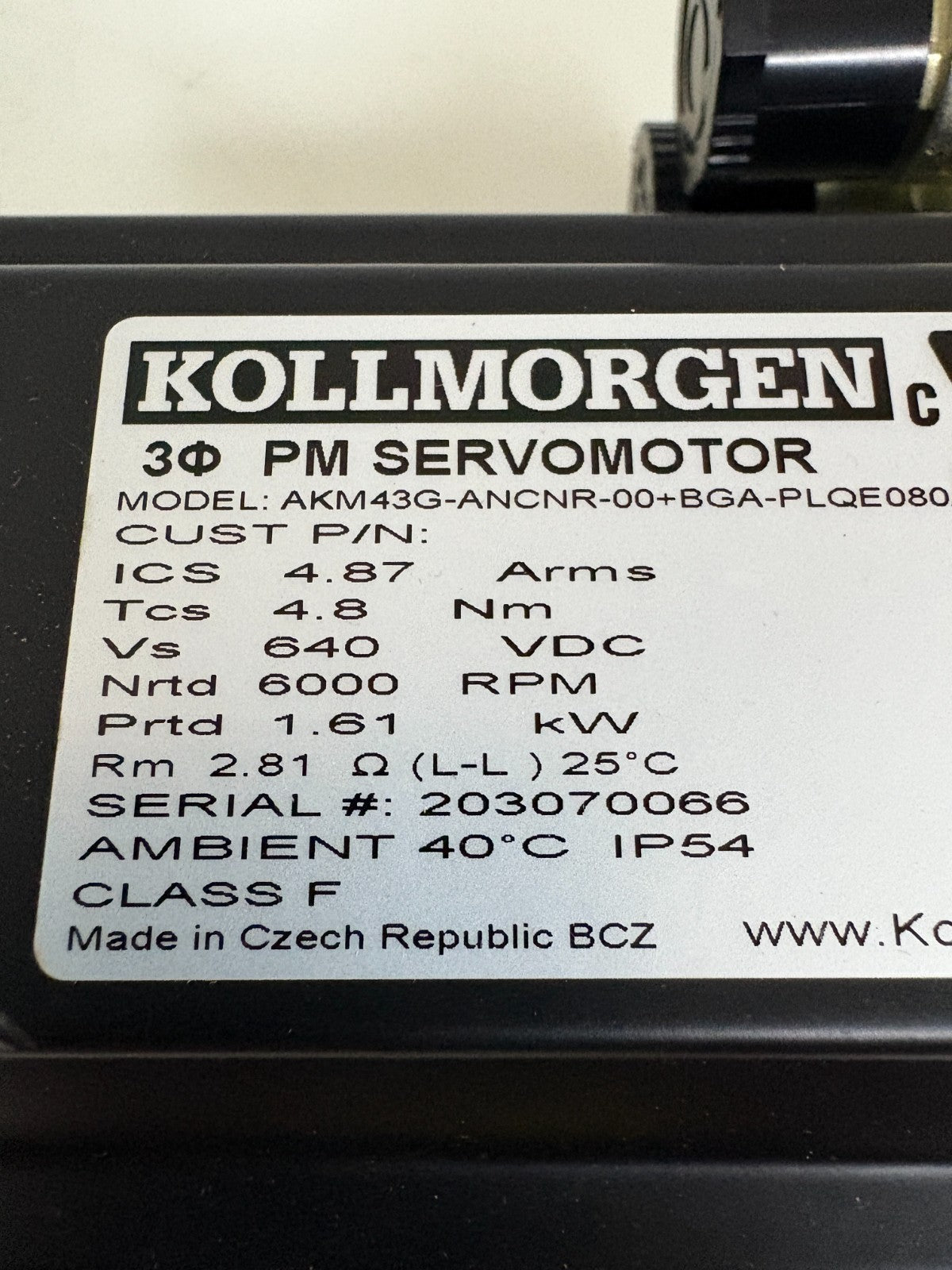MULTIVAC KOLLMORGEN PM SERVO MOTOR AKM43G-ANCNR-00-BGA-PL QE 080/5 W/100254 9913