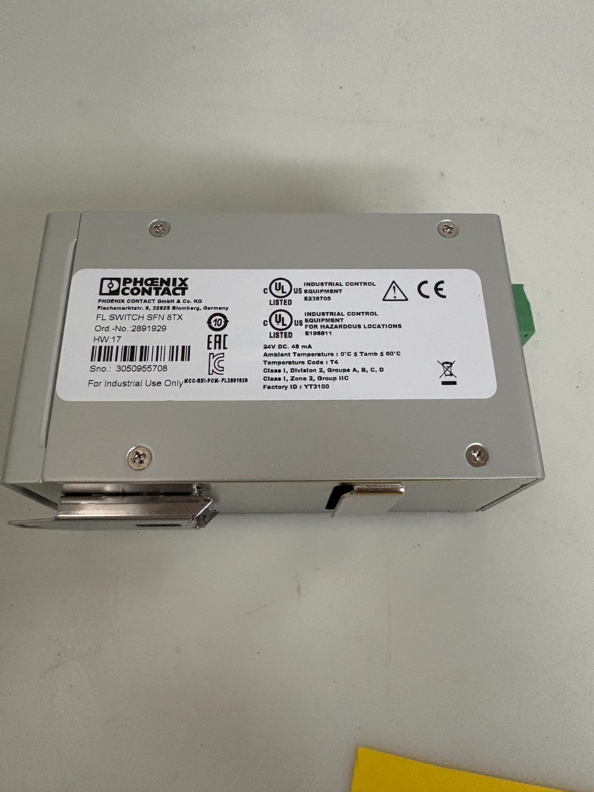 PHOENIX CONTACT 8 PORT ETHERNET SWITCH 2891929 FL SWITCH SFN 8TX