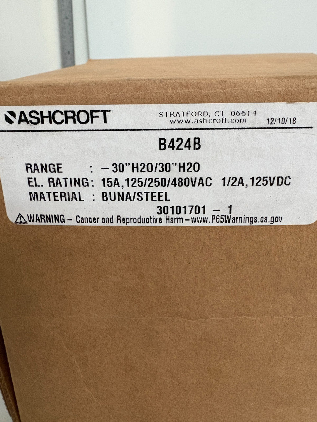 ASHCROFT DIFFERENTIAL PRESSURE SWITCH B424B