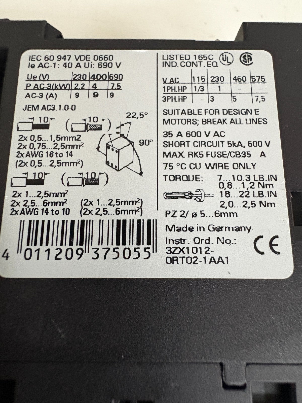 LOT OF 3 SIEMENS MOTOR CONTACTOR 3RT1023-1B