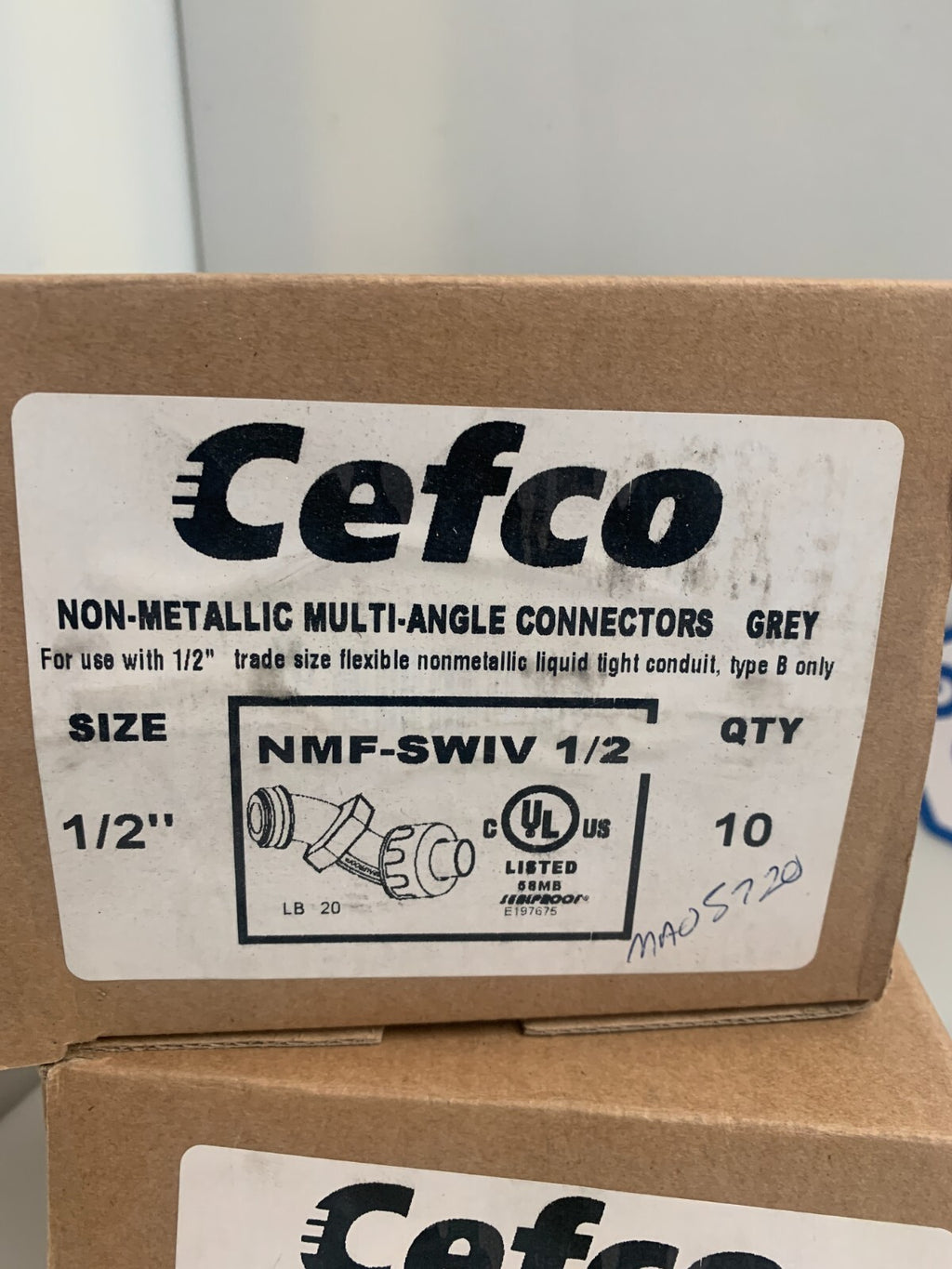 Lot of 2 boxes of 10 Cefco Multi Angle Connectors Gray NMF-SWIV 1/2"