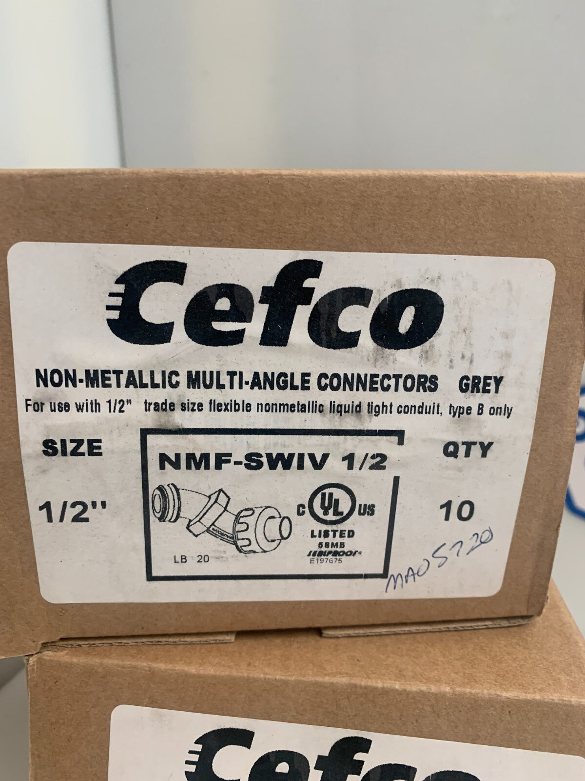 Lot of 2 boxes of 10 Cefco Multi Angle Connectors Gray NMF-SWIV 1/2"