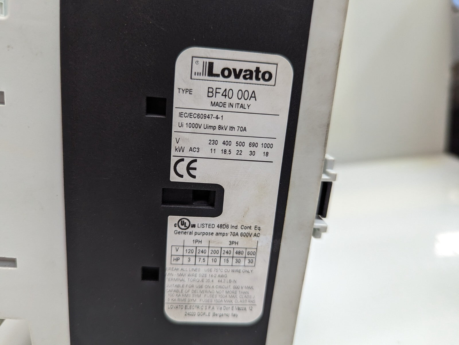 Lovato Electric BF40 00A Contactor