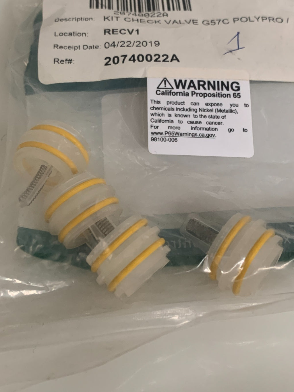 FLOJET 207 40022A CHECK VALVE BAG OF 4 G57C POLY PRO