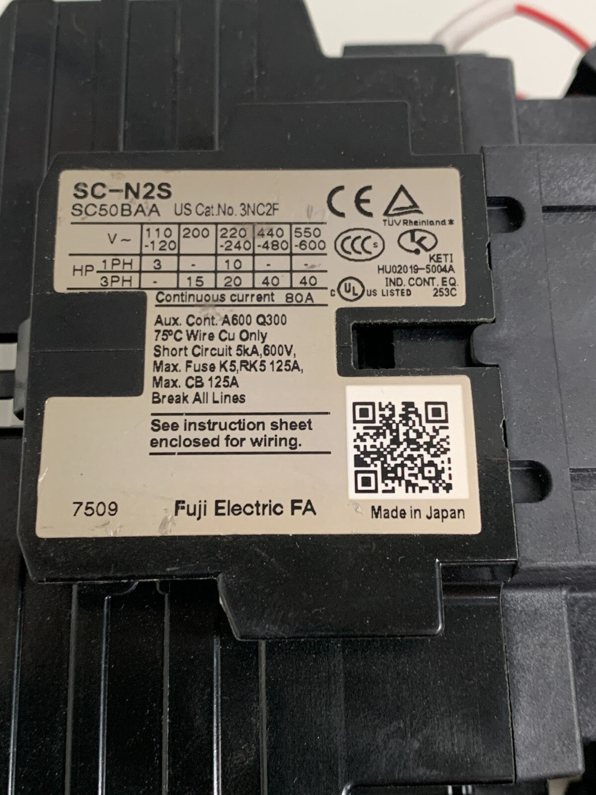 FUJI MAGNETIC CONTRACTOR SC-N2S W/ THERMAL OVERLOAD RELAX TR-N3/3
