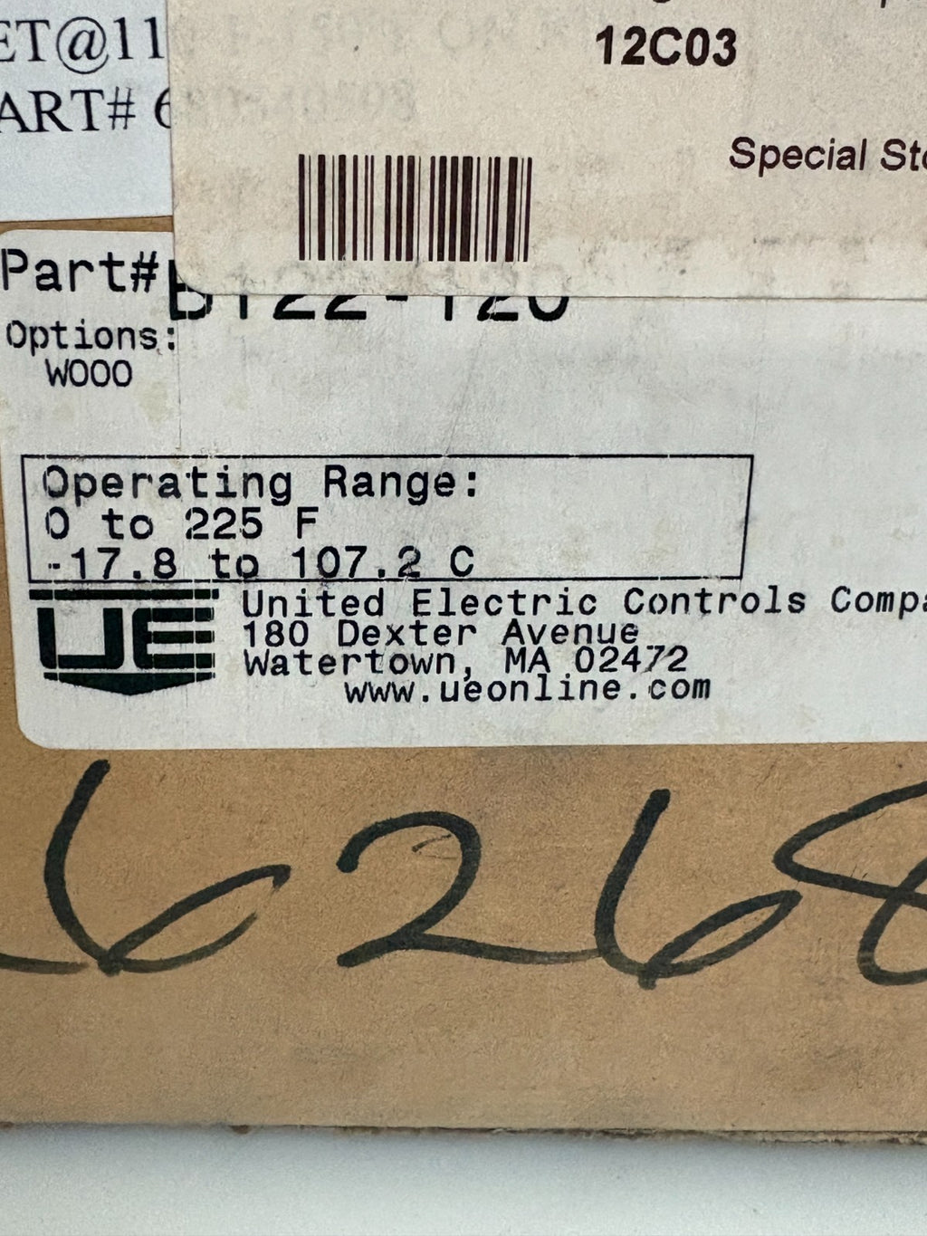 UNITED ELECTRIC CONTROLS TEMPERATURE CONTROL B122-120