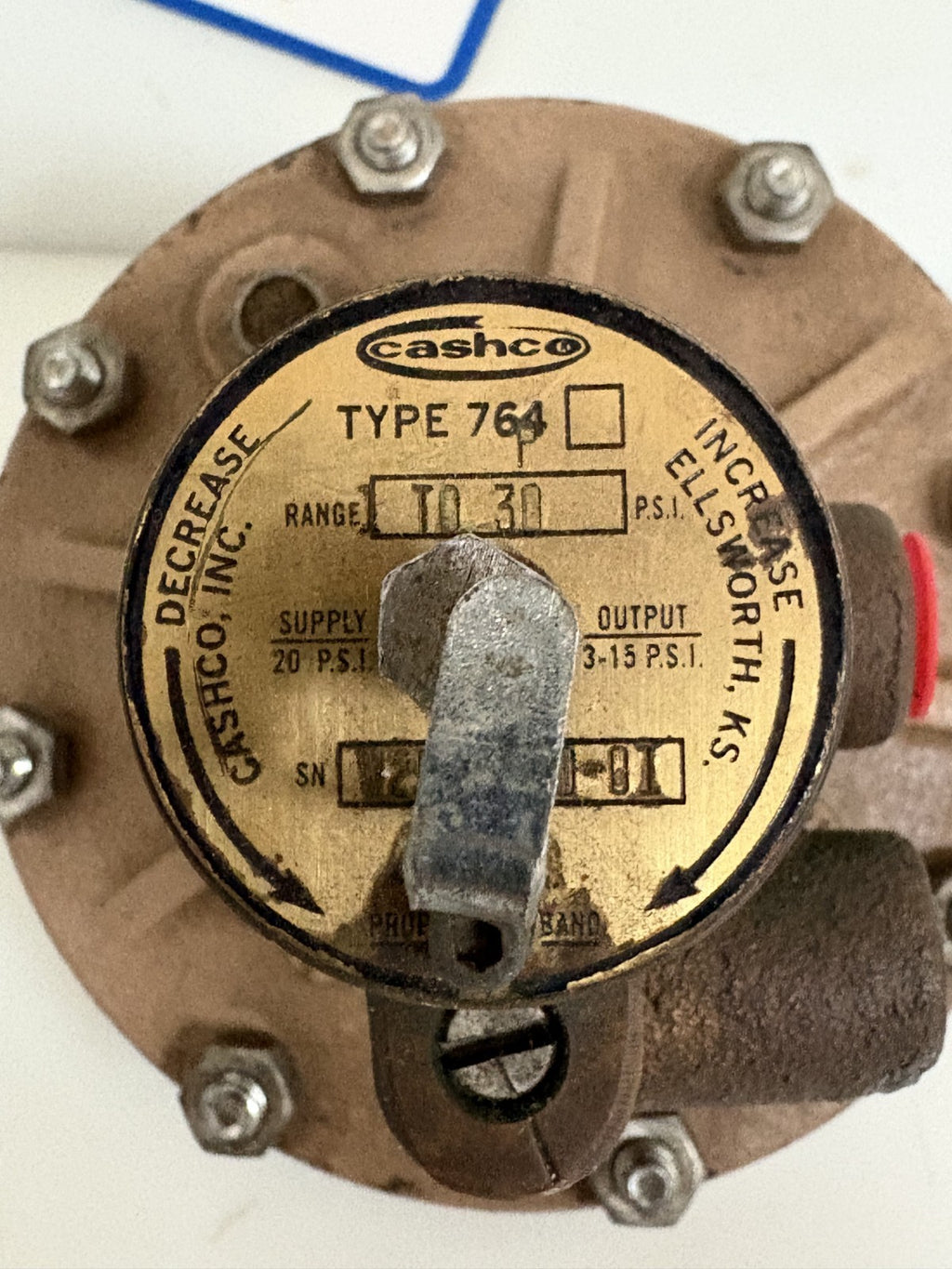 CASHCO PNEUMATIC CONTROL VALVE OUTPUT REGULATOR TYPE 764