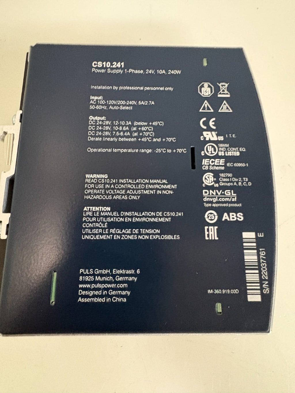 PULS POWER SUPPLY CS10.241