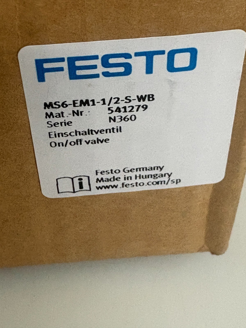 FESTO SHUT OFF VALVE 541279 MS6-EM1-1/2-S-WB1
