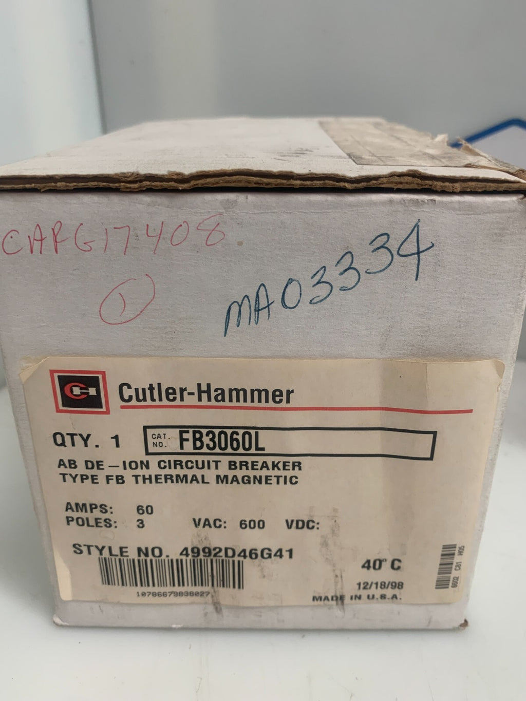 Cutler Hammer  FB3060L CIRCUIT BREAKER 60A 600VAC1