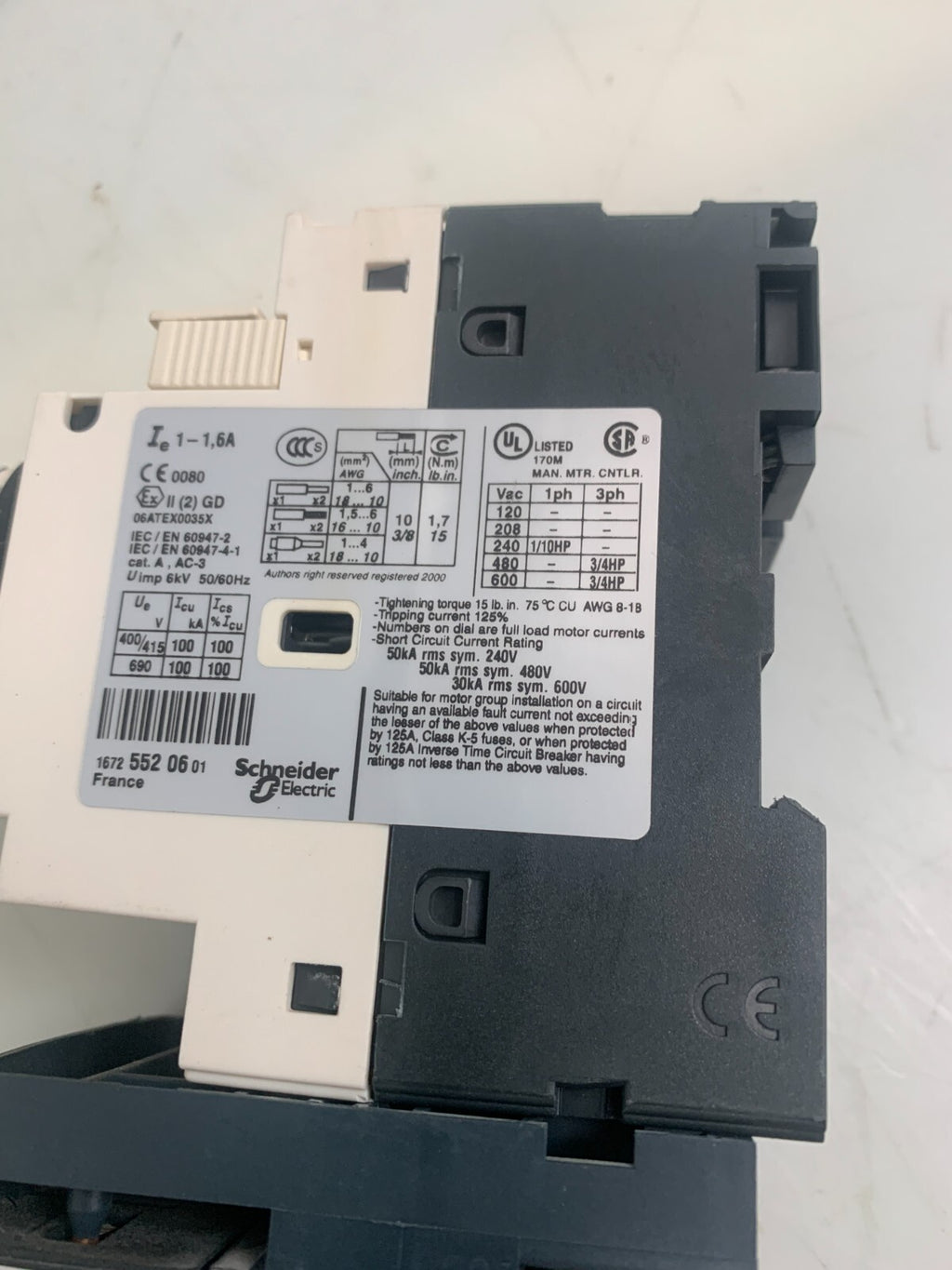 SCHNEIDER ELECTRIC / Telemecanique  SquareD GV2-P06/1-1.6A  w/LC1D12