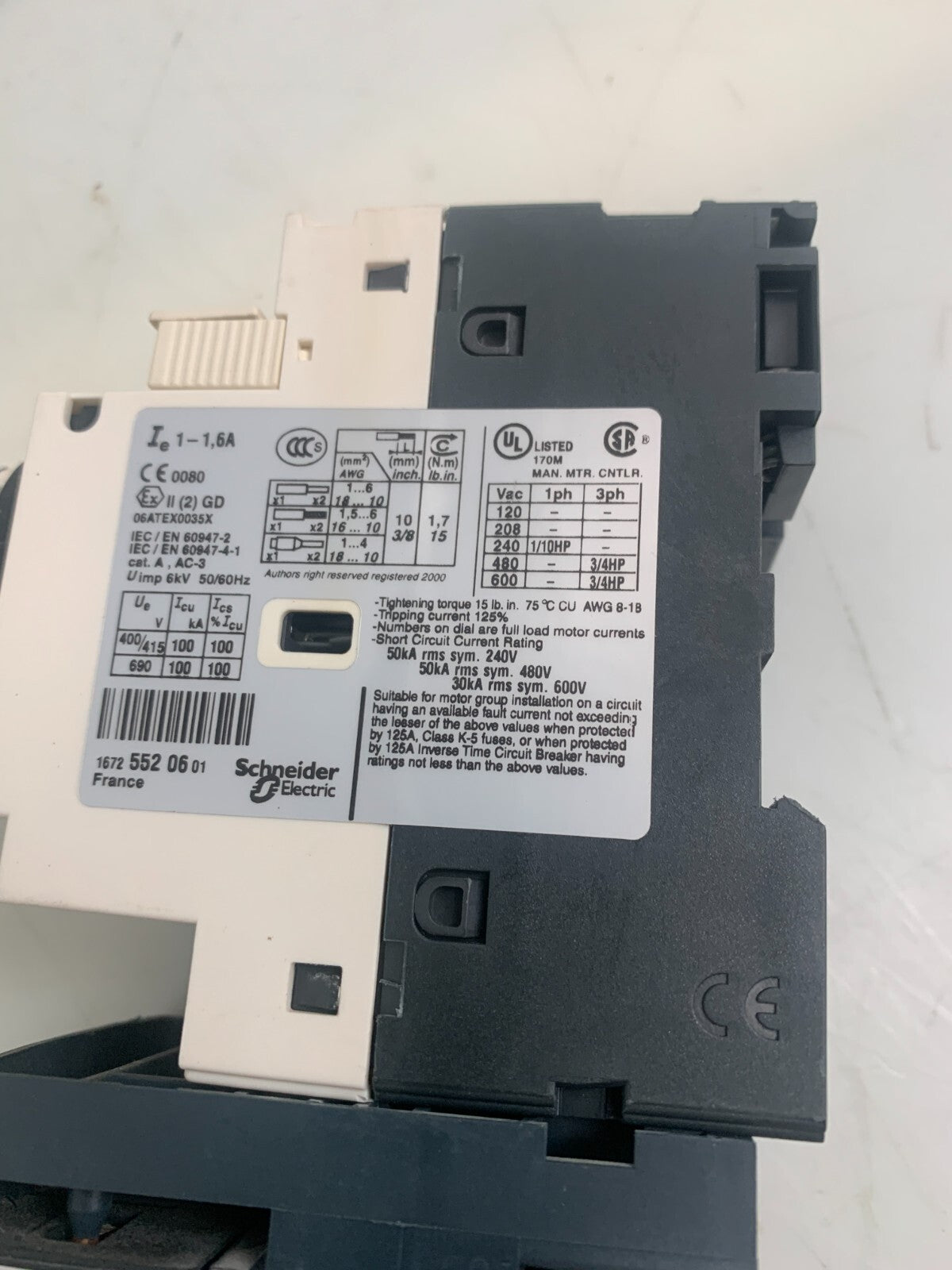 SCHNEIDER ELECTRIC / Telemecanique  SquareD GV2-P06/1-1.6A  w/LC1D12