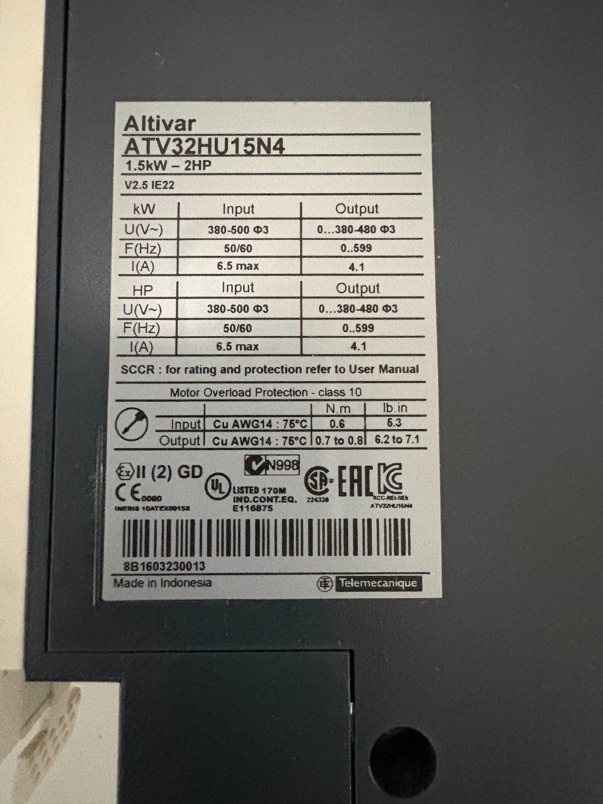 SCHNEIDER SERVO DRIVE ATV32H075N4 ALTIVAR 323
