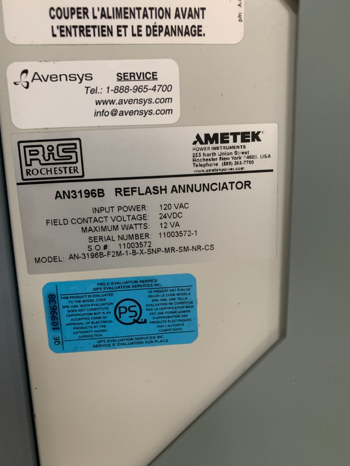 AMETEK REFLASH ANNUNCIATOR AN 3196B