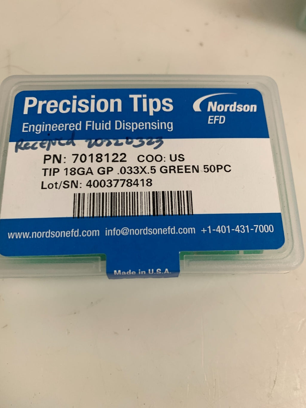 LOT OF 2 NORDSON EFD PRECISION TIPS #7018122 GREEN 50 PER BOX