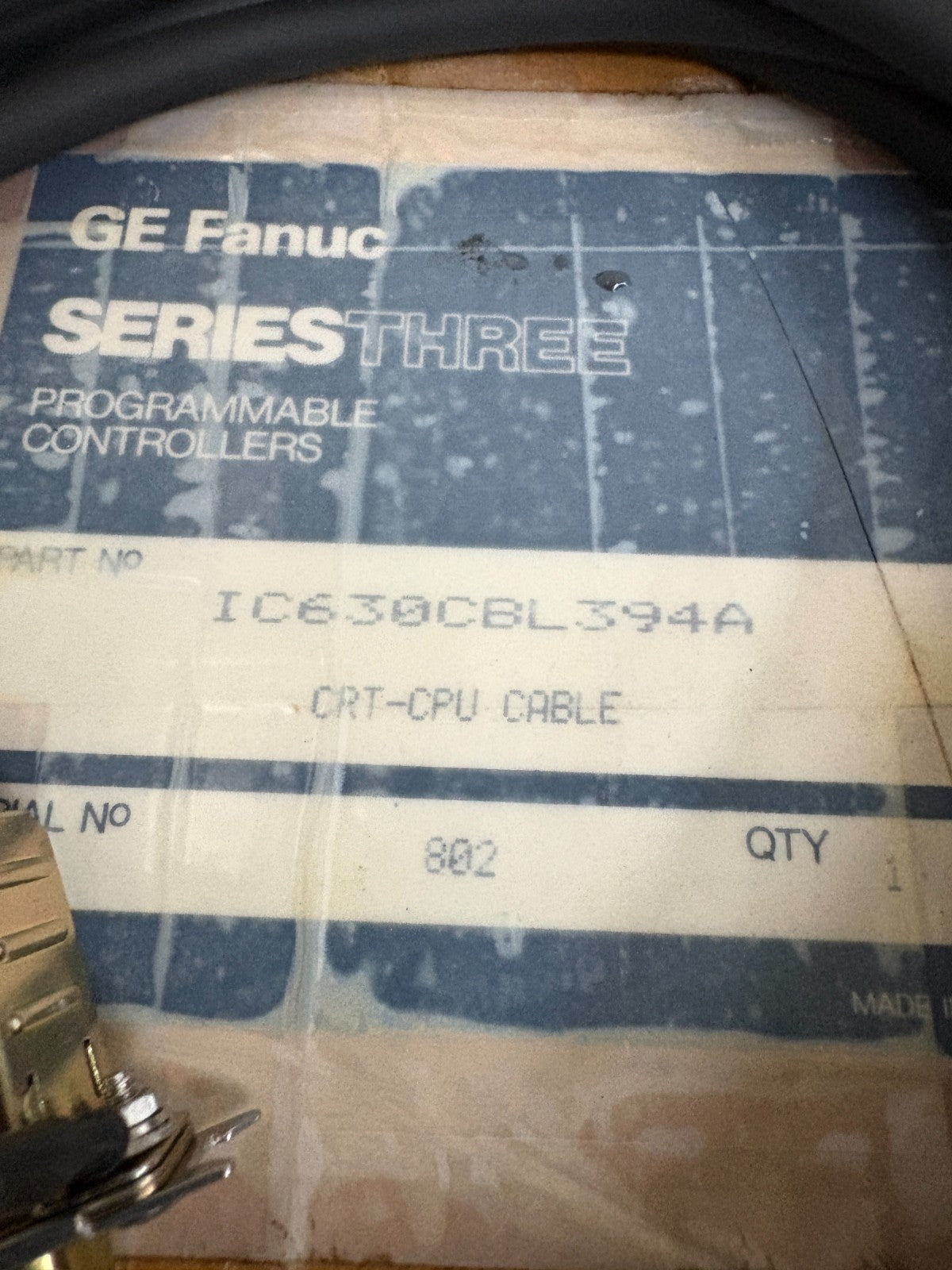 GE FANUC SERIES THREE CRT-CPU CABLE IC630 CBL 394A