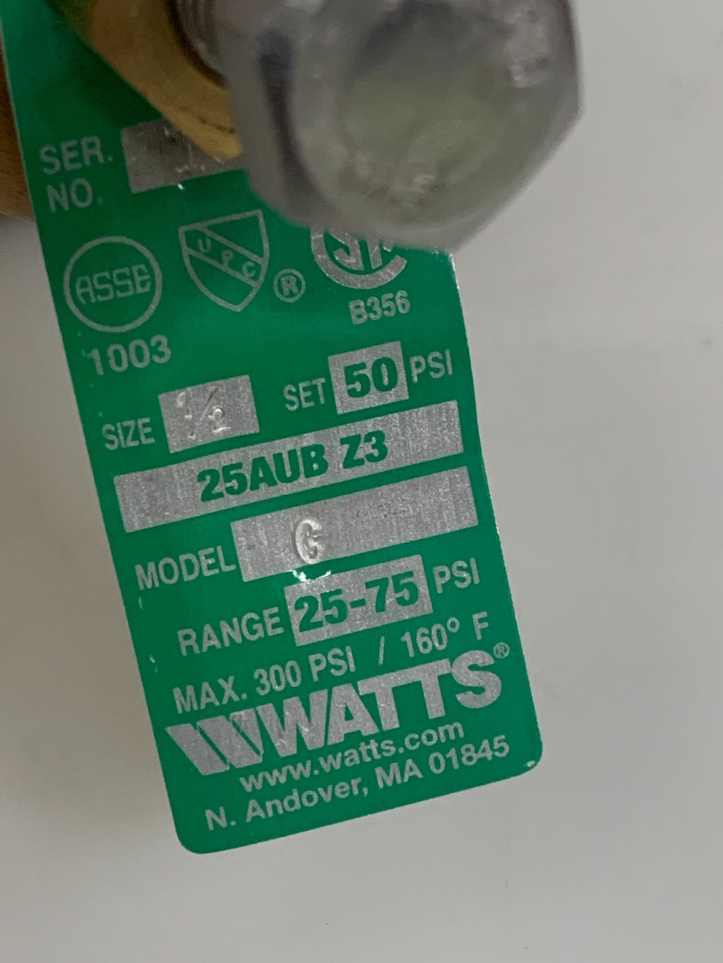 WATTS WATER PRESSURE REDUCING VALVE 1/2 25 AUB-G-Z33