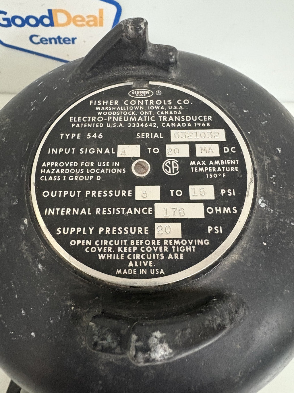 FISHER CONTROLS CO. ELECTRO PNEUMATIC TRANSDUCER TYPE 546