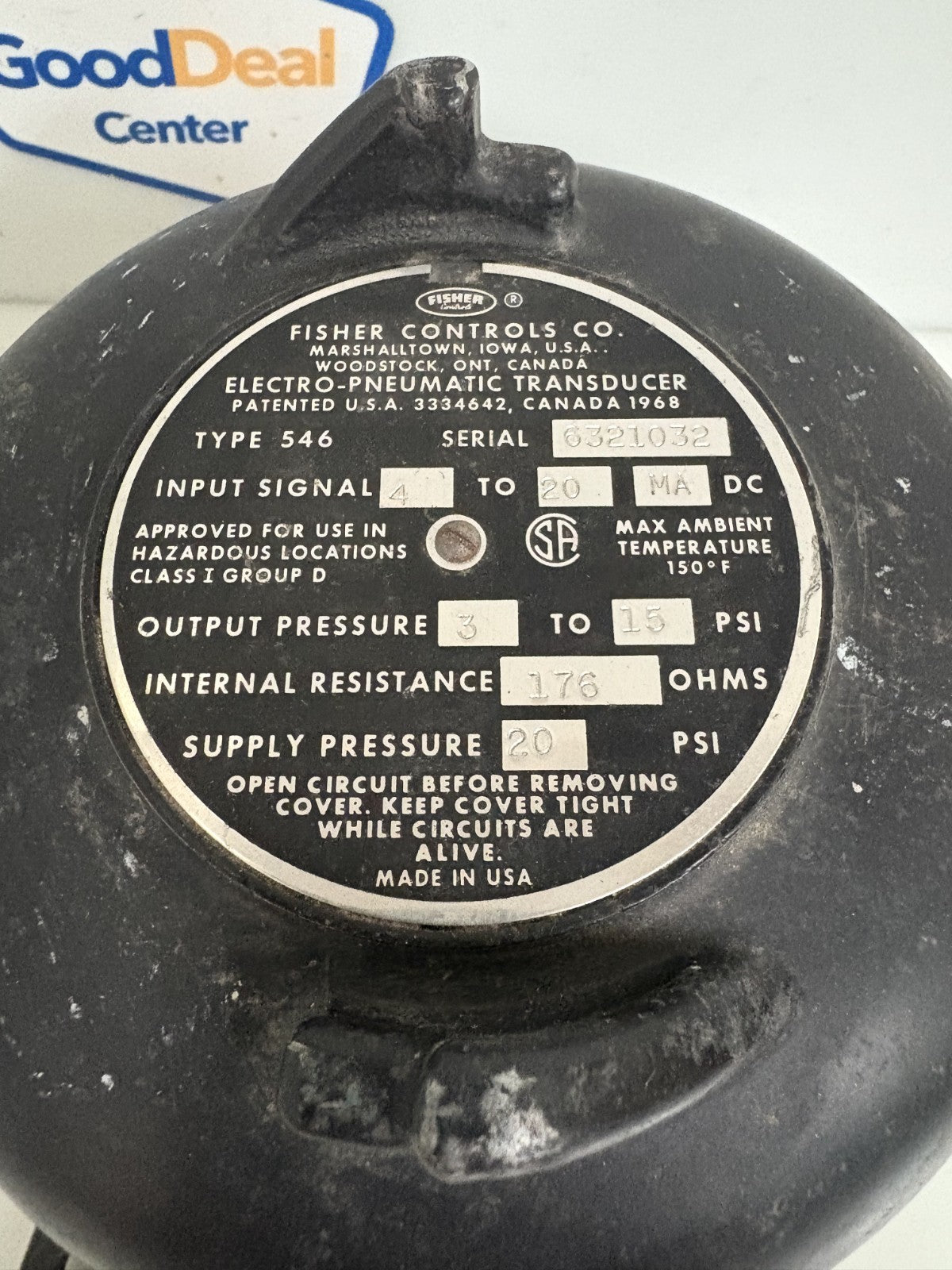 FISHER CONTROLS CO. ELECTRO PNEUMATIC TRANSDUCER TYPE 546
