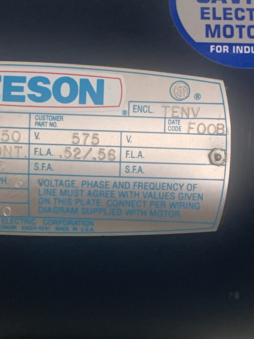 LEESON 1/3 HP MOTOR 1725/1425 RPM CAT#100511.00 MODEL C4T17NB8D