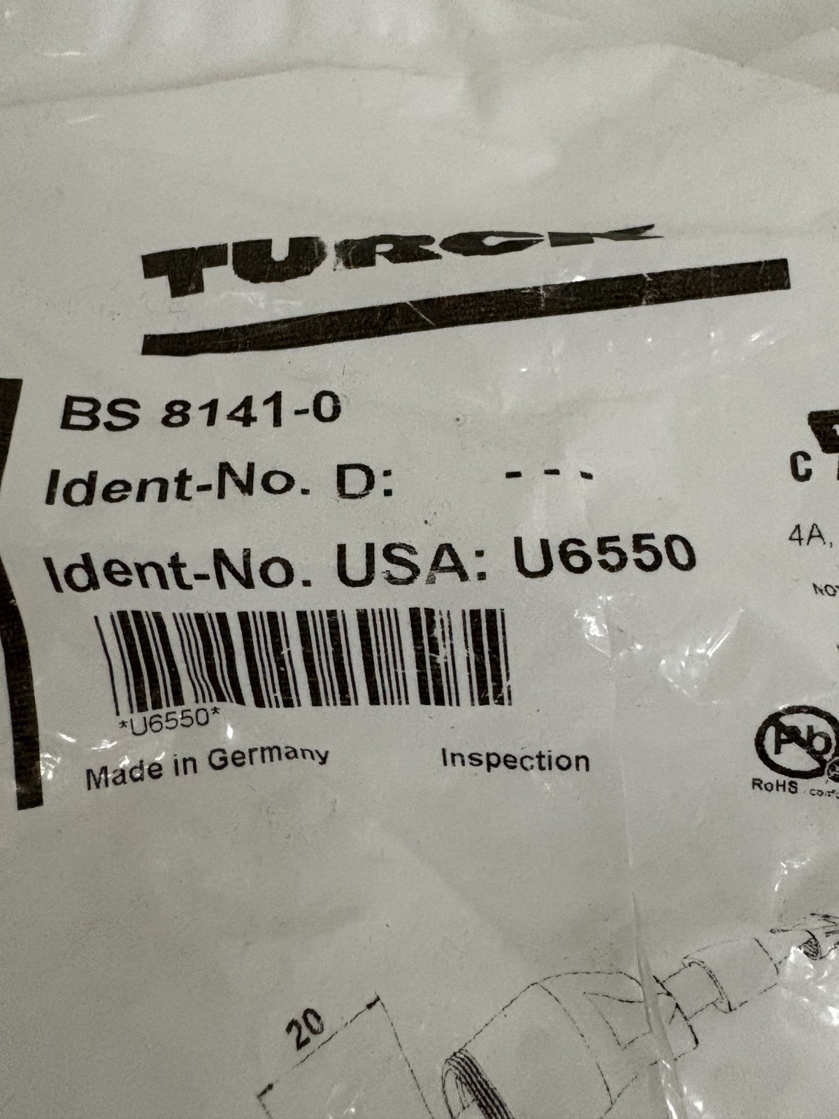 LOT OF 4 TURCK BS8141-0 U6550 SENSOR CONNECTOR FIELD WIRE M142