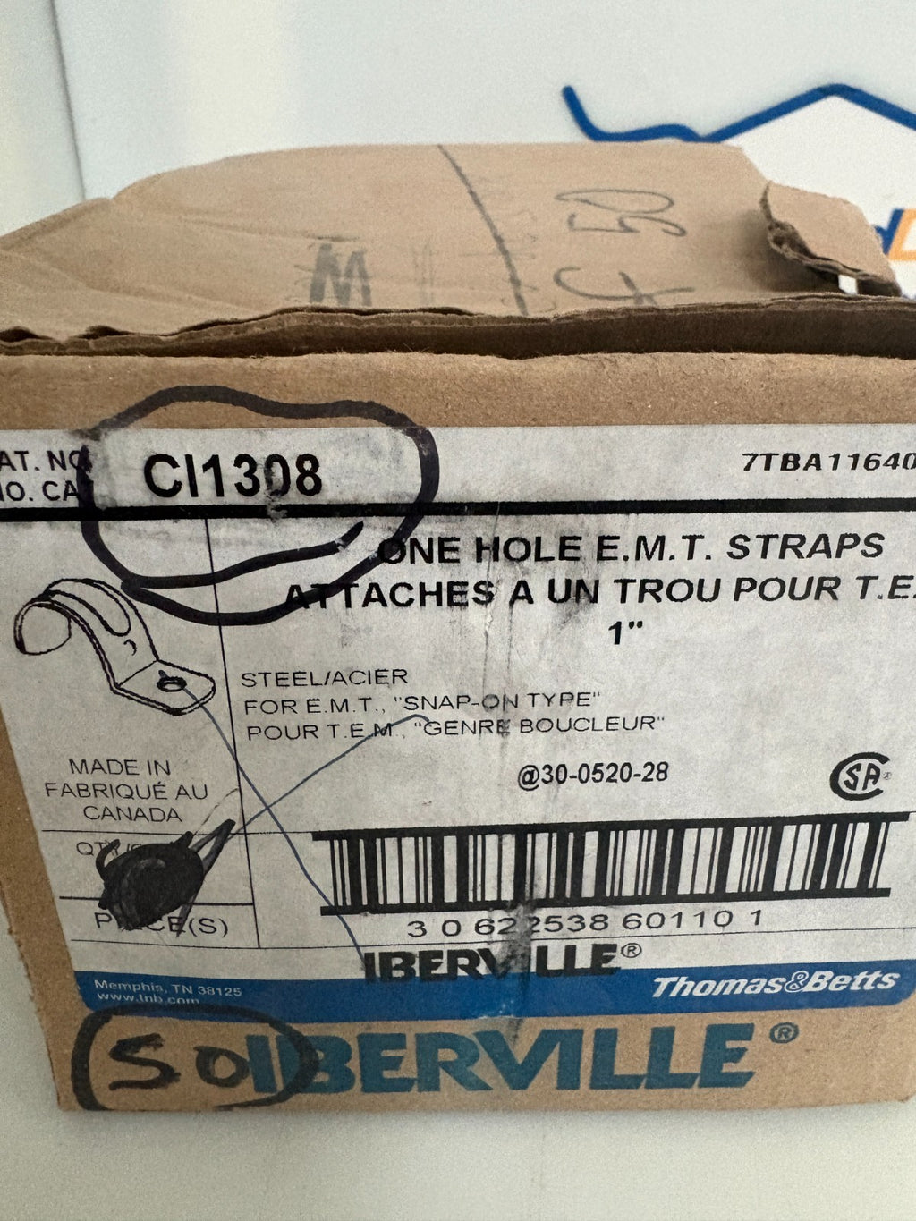 ABB THOMAS & BETTS 1" ONE HOLE E.M.T. STRAPS CI1308 50 IN BOX2