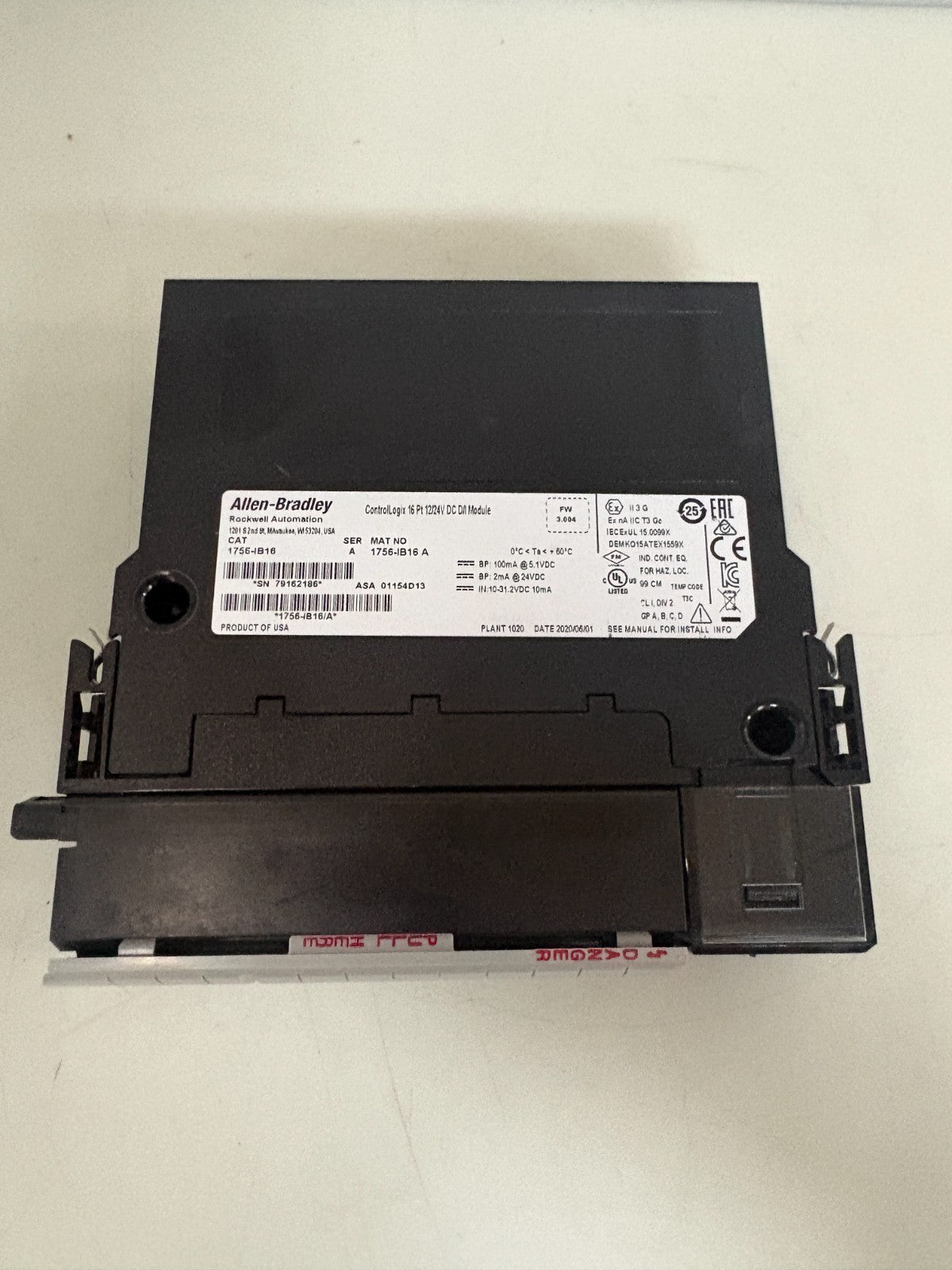 ALLEN BRADLEY CONTROL LOGIX 16PT 12/24 DC D/I MODULE 1756-IB16 A2