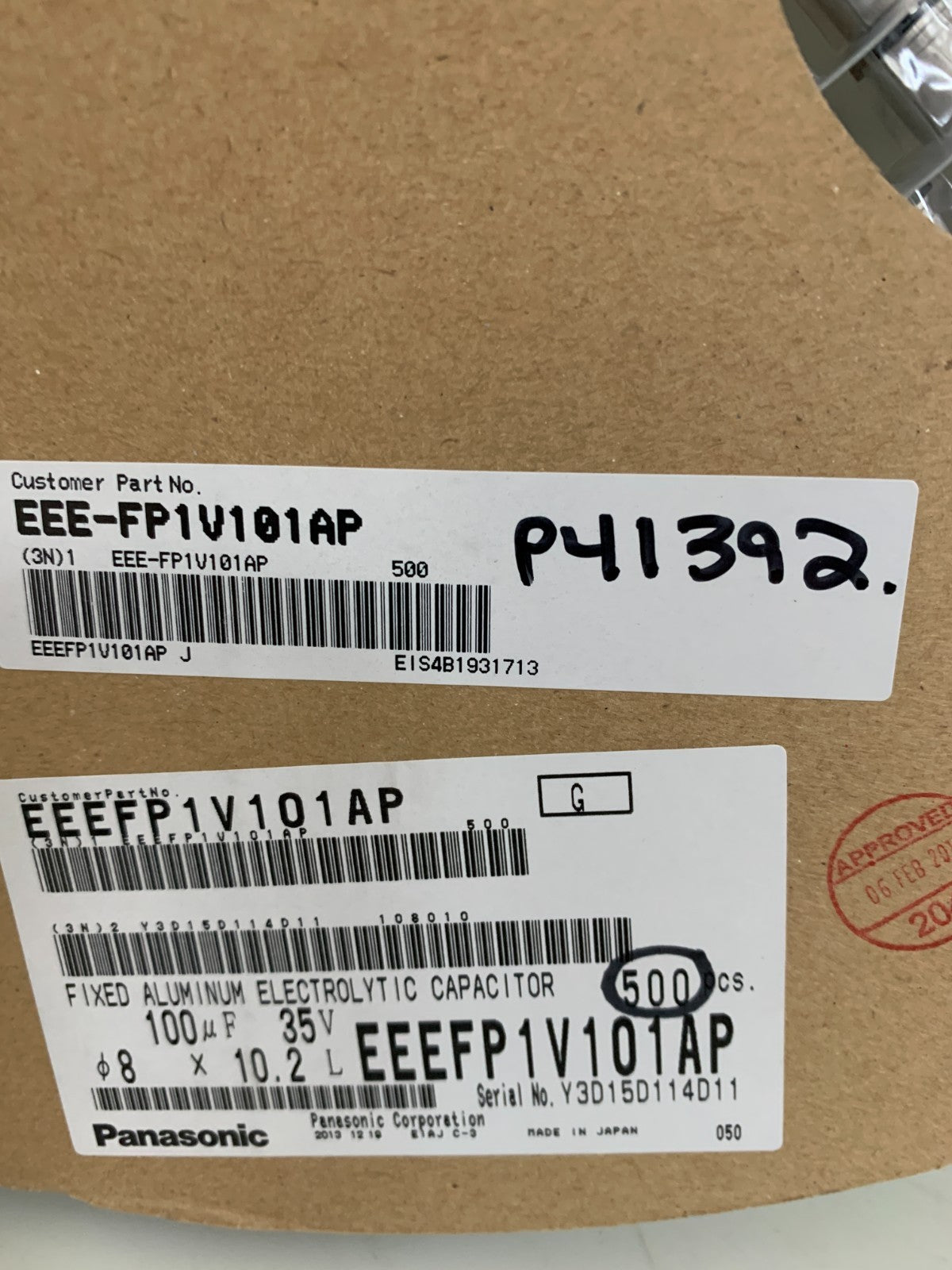 LOT OF 500 PANASONIC FIXED ALUMINIUM ELECTROLYTIC CAPACITOR EEEFP1V101AP