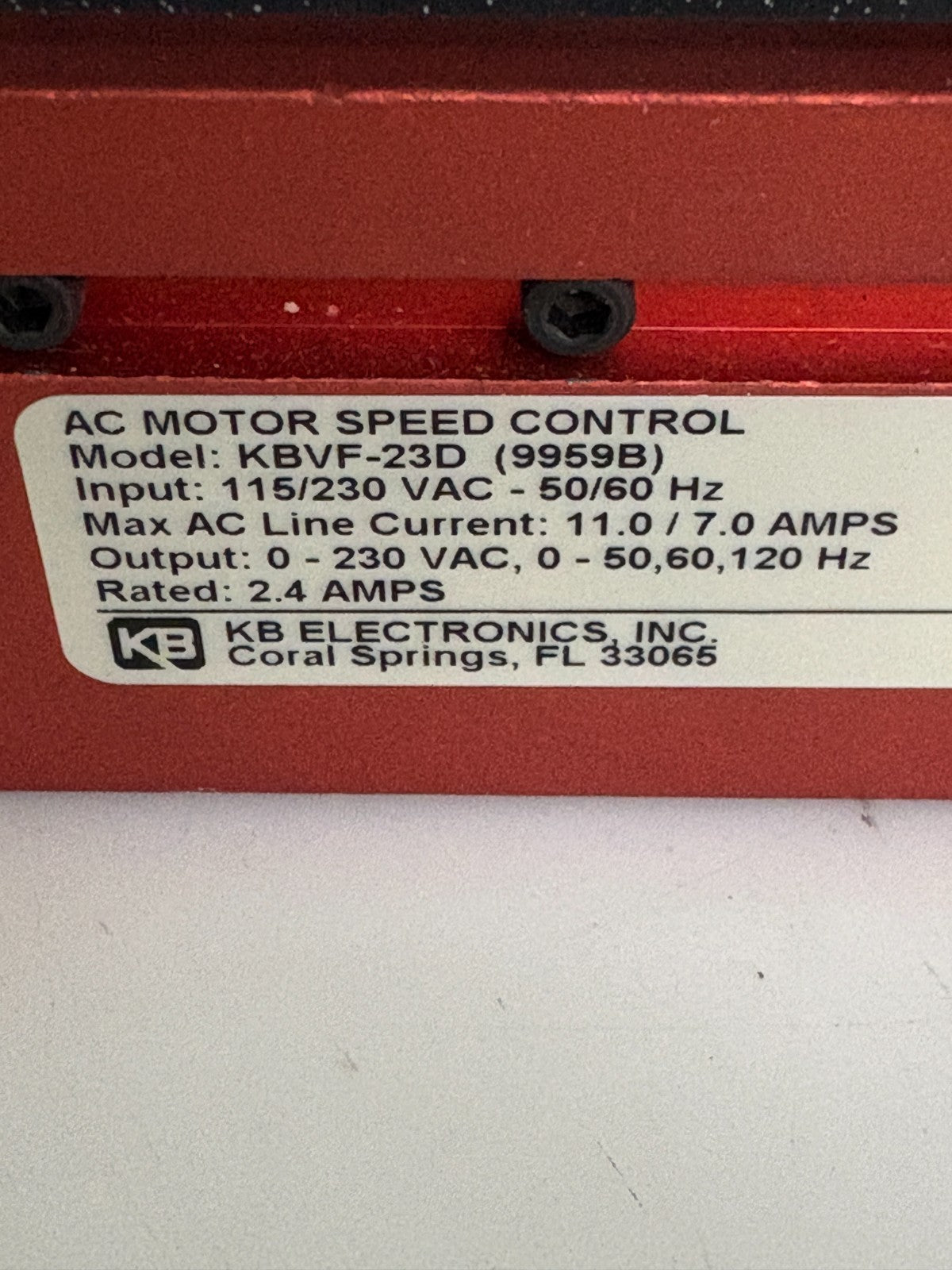 KB ELECTRONICS AC MOTOR SPEED KBVF-23D (9959B)