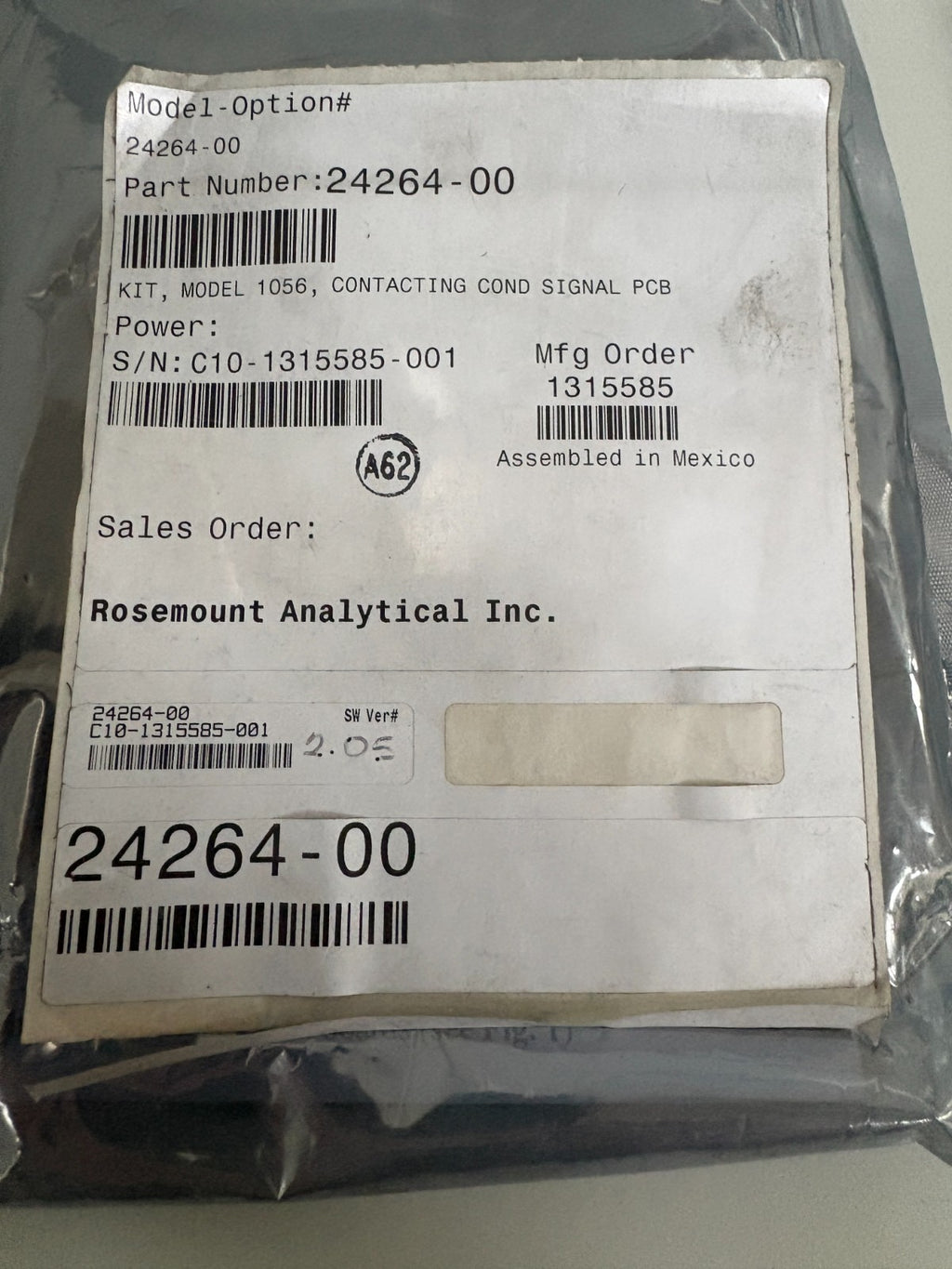 ROSEMOUNT ANAYTICAL PCB CONTACTING CONDUCT SIGNAL FOR MODEL 1056 OR KIT 24264-002