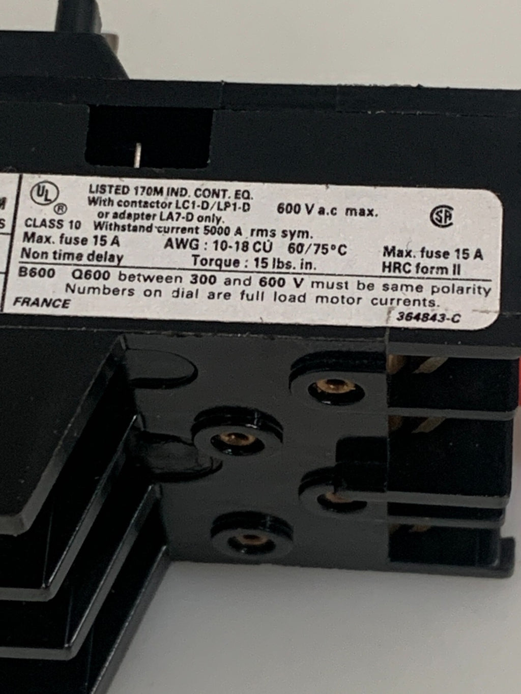 TELEMECANIQUE CONTACTOR LR1-D09307
