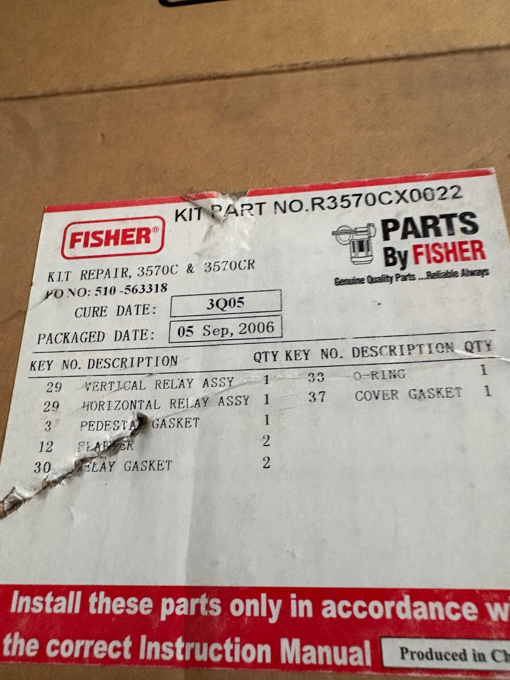 FISHER REPAIR KIT FOR 3570C & 3570CR #R3570CX0022