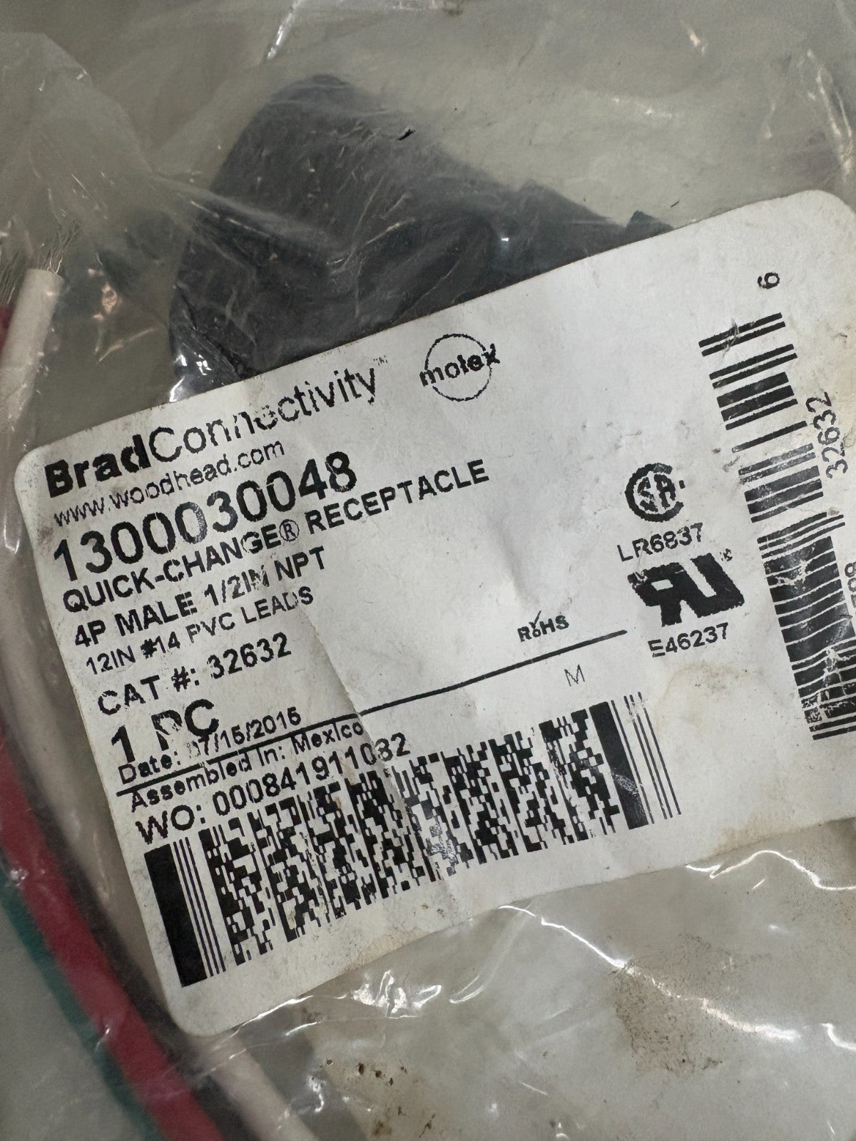 LOT OF 5 BRAD CONNECTIVITY 4 P MALE QUICK CHANGE RECEPTACLE #32632 1300030048